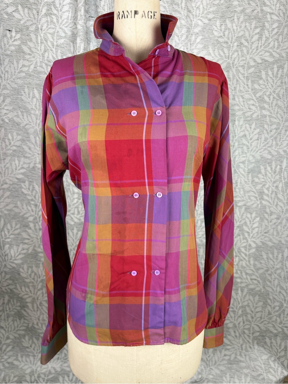 Vintage 80s Liz Claiborne I Magnin Plaid Blouse Double Breasted
